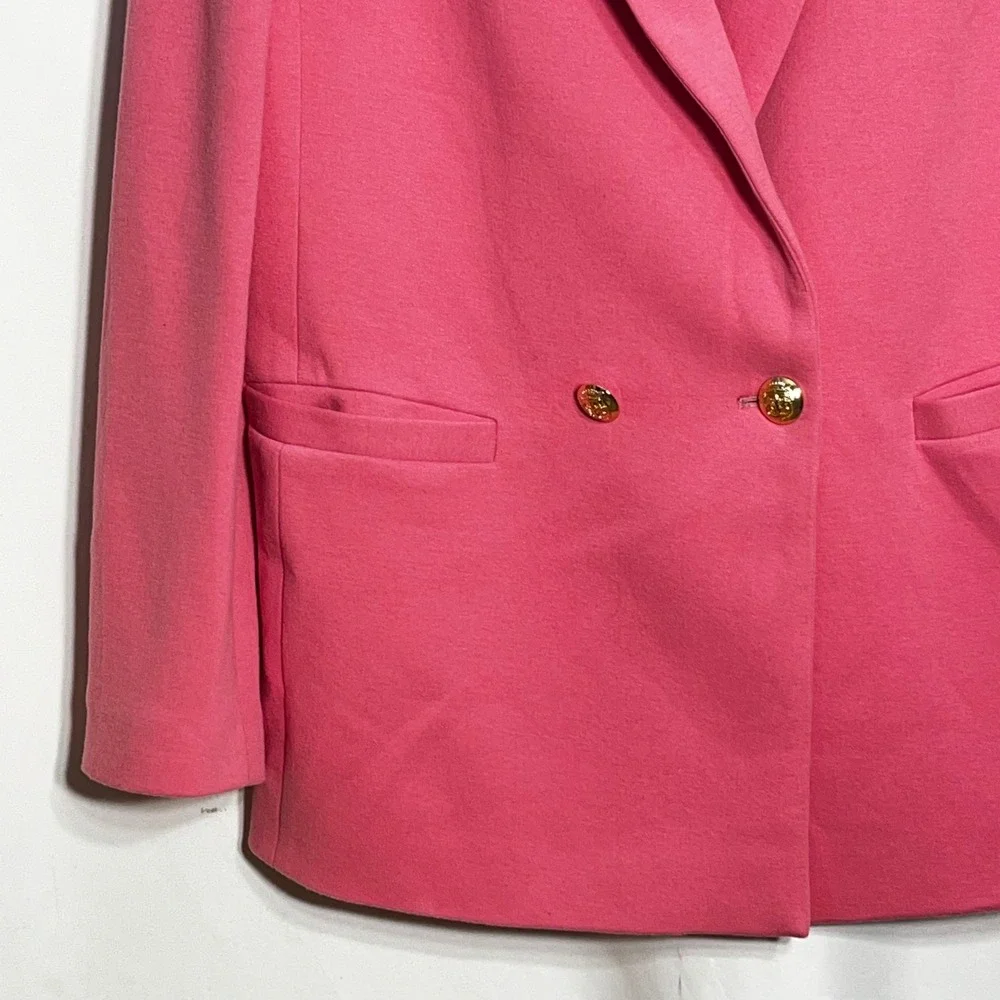 Talbots Womens Pink Double Breasted Gold Button‎ Cotton Blend Blazer Size 10